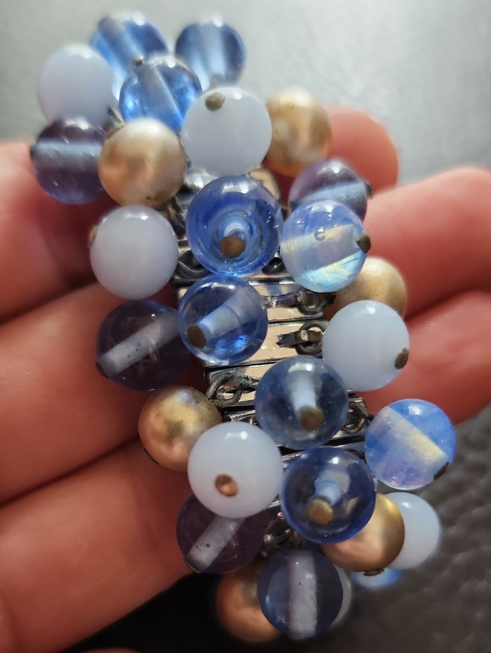 VTG Blue and Gold Cluster Stretchy Bead Bracelet - Women Jewelry